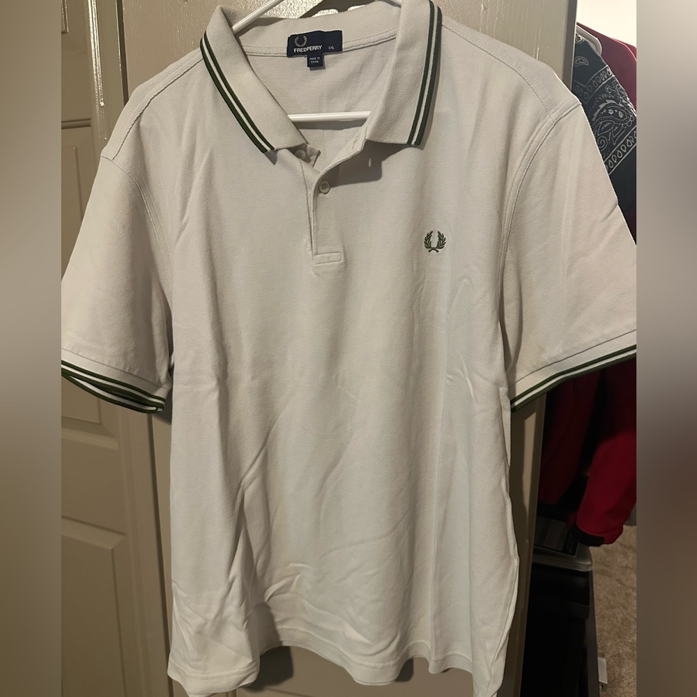 Fred Perry White Polo with Green Trim